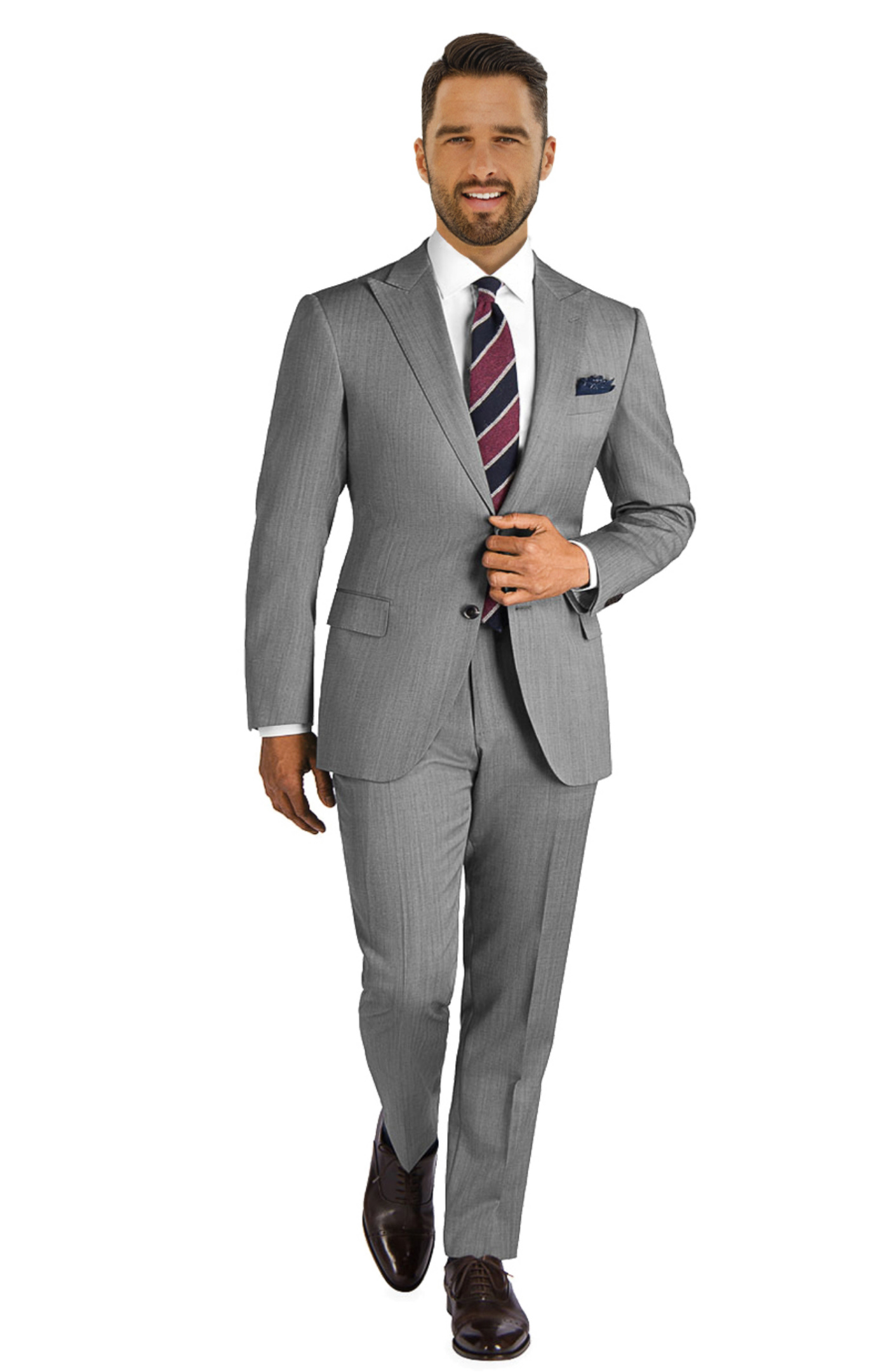 Costume gris clair à chevrons, laine et soie Tailored Suit Paris